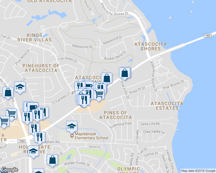 map of restaurants, bars, coffee shops, grocery stores, and more near 8329 Farm to Market 1960 Road East in Humble