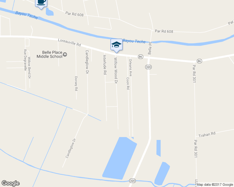 map of restaurants, bars, coffee shops, grocery stores, and more near 210 Willow Wood Drive in New Iberia