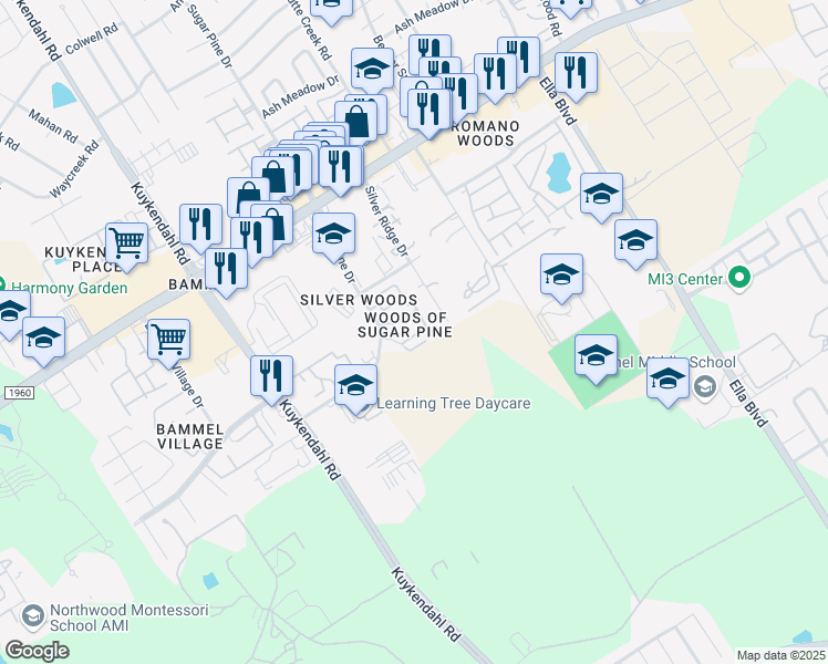 map of restaurants, bars, coffee shops, grocery stores, and more near 1938 Sugar Pine Circle in Houston