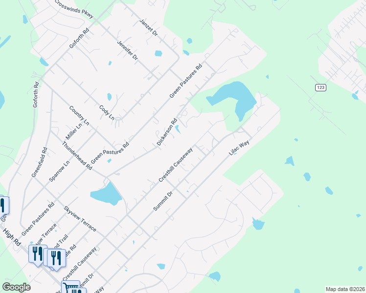 map of restaurants, bars, coffee shops, grocery stores, and more near 601 Dickerson Road in Kyle