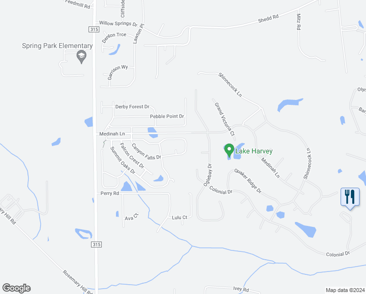 map of restaurants, bars, coffee shops, grocery stores, and more near 3323 Canyon Falls Drive in Green Cove Springs