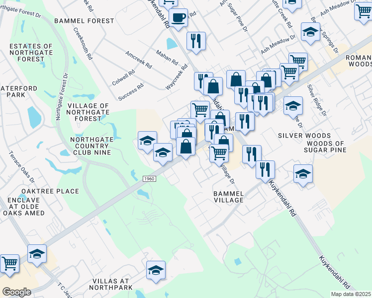 map of restaurants, bars, coffee shops, grocery stores, and more near 2450 Cypress Creek Parkway in Houston