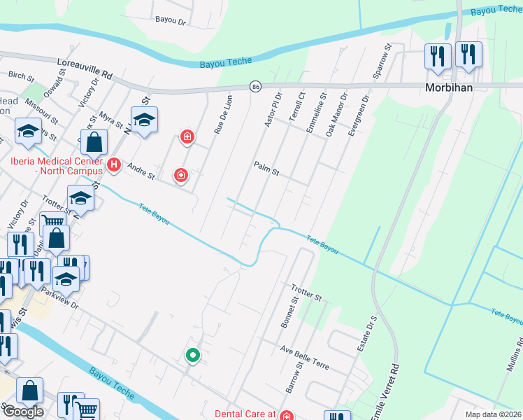 map of restaurants, bars, coffee shops, grocery stores, and more near 507 Terrell Court in New Iberia