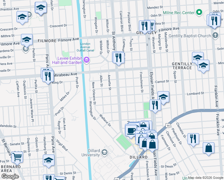 map of restaurants, bars, coffee shops, grocery stores, and more near 4714 Annette Street in New Orleans