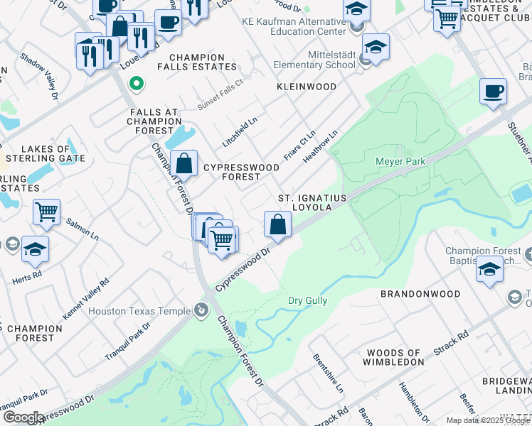 map of restaurants, bars, coffee shops, grocery stores, and more near 8100 Cypresswood Drive in Spring