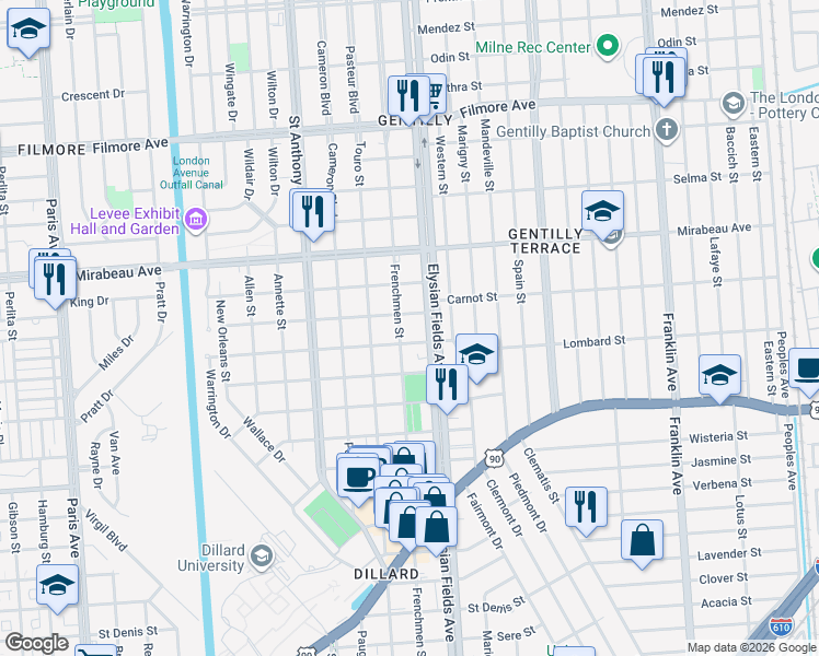 map of restaurants, bars, coffee shops, grocery stores, and more near in New Orleans