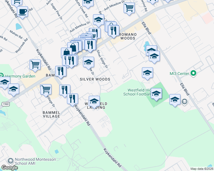 map of restaurants, bars, coffee shops, grocery stores, and more near 1938 Sugar Pine Circle in Houston