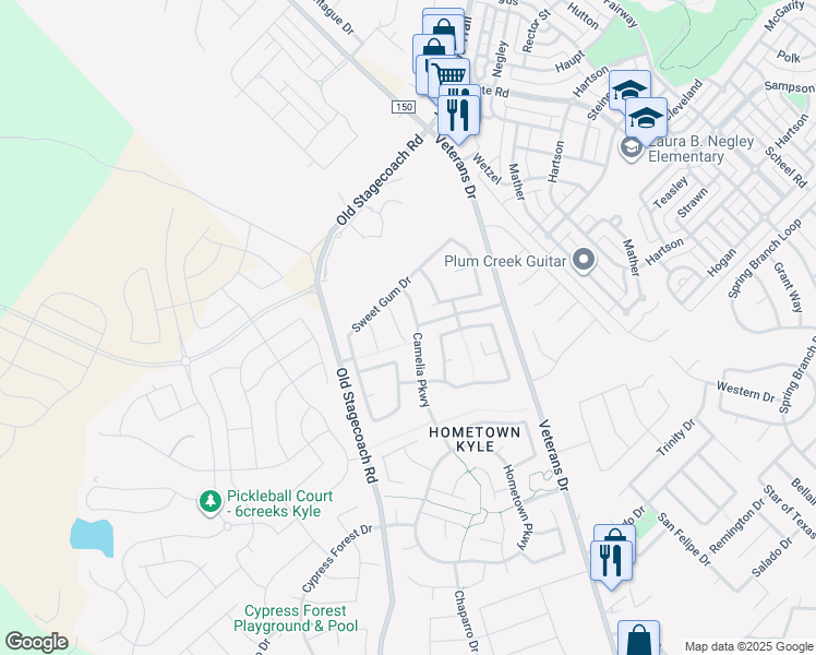 map of restaurants, bars, coffee shops, grocery stores, and more near 130 Scarlet Oak Cove in Kyle