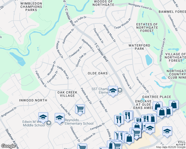 map of restaurants, bars, coffee shops, grocery stores, and more near 15306 Sierra Pines Court in Houston