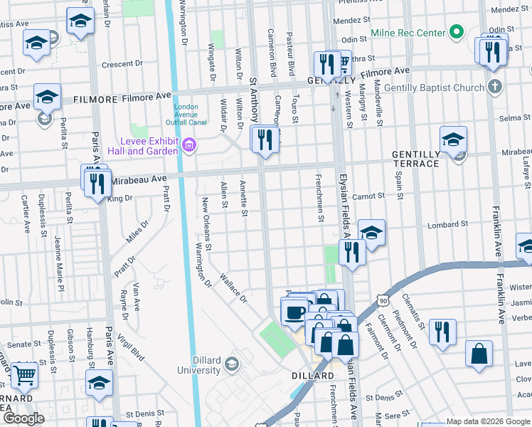 map of restaurants, bars, coffee shops, grocery stores, and more near in New Orleans