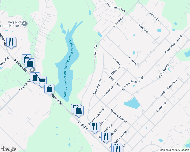 map of restaurants, bars, coffee shops, grocery stores, and more near 202 Greenfield Road in Kyle