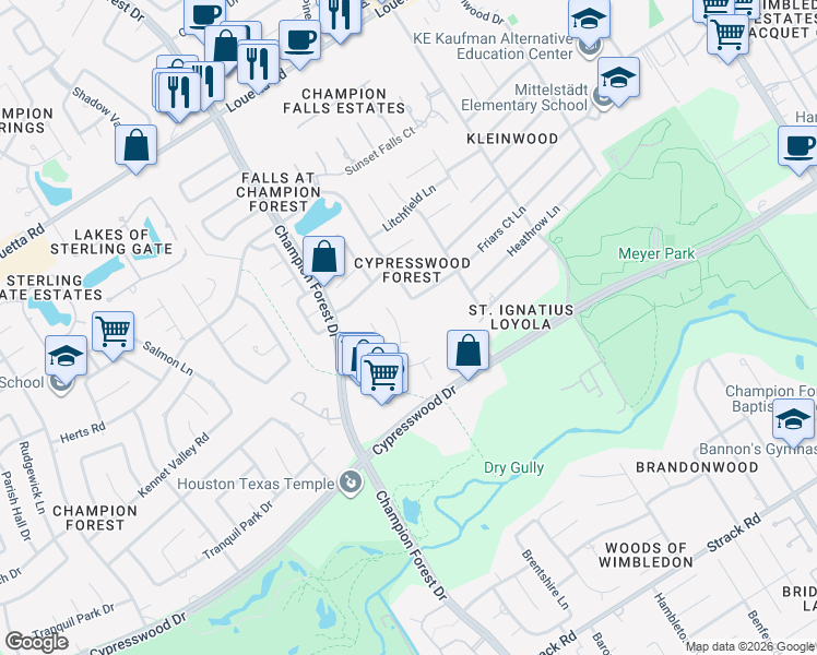 map of restaurants, bars, coffee shops, grocery stores, and more near 8100 Cypresswood Drive in Spring