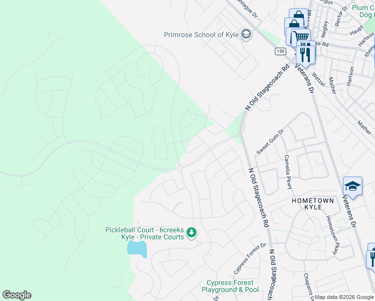 map of restaurants, bars, coffee shops, grocery stores, and more near 220 Tumbling Creek Run in Kyle