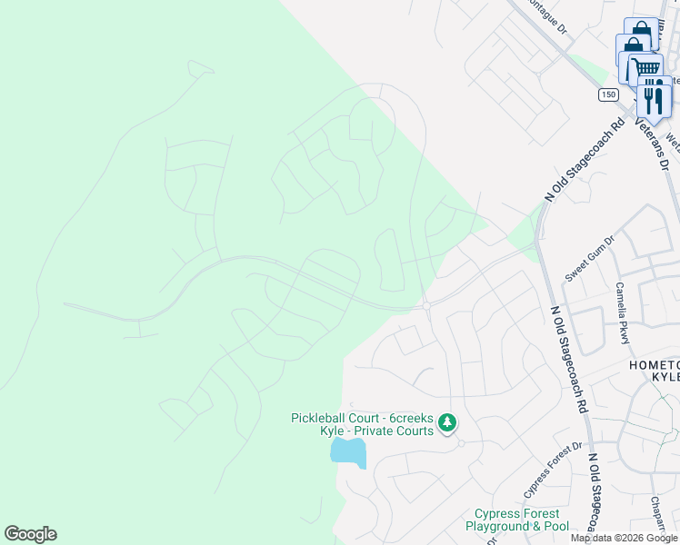 map of restaurants, bars, coffee shops, grocery stores, and more near Unnamed Road in Kyle
