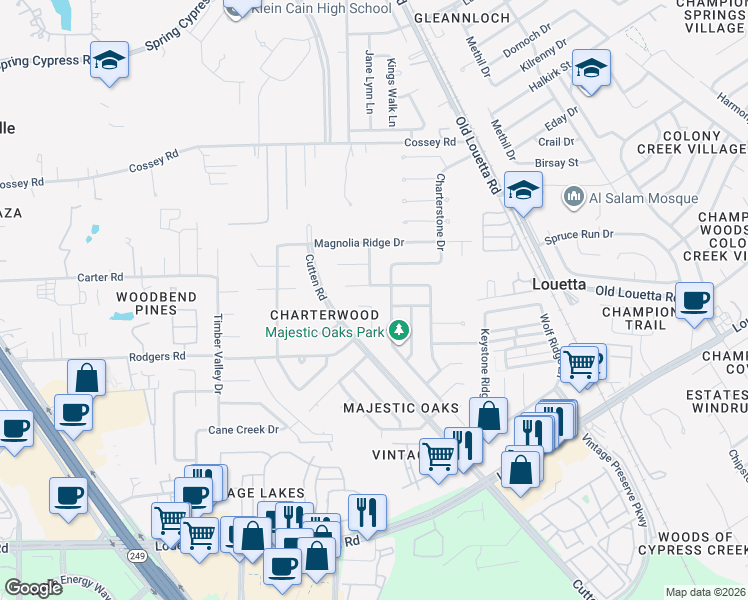 map of restaurants, bars, coffee shops, grocery stores, and more near 9502 Tallow Tree Drive in Houston