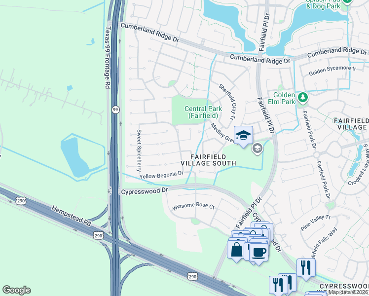 map of restaurants, bars, coffee shops, grocery stores, and more near 14907 Orange Bloom Court in Cypress