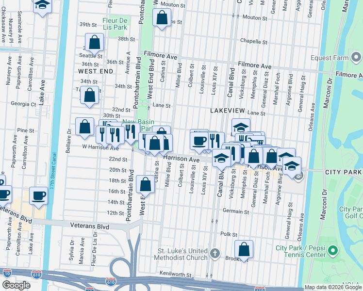 map of restaurants, bars, coffee shops, grocery stores, and more near 6339 Colbert Street in New Orleans