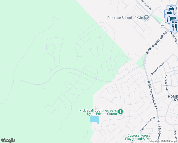 map of restaurants, bars, coffee shops, grocery stores, and more near 240 High Rock Pass in Kyle