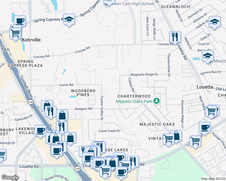 map of restaurants, bars, coffee shops, grocery stores, and more near 9811 Charter Ridge Dr in Houston