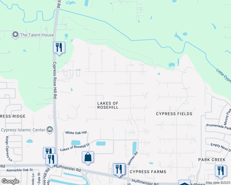 map of restaurants, bars, coffee shops, grocery stores, and more near 17418 W Blooming Rose Ct in Cypress