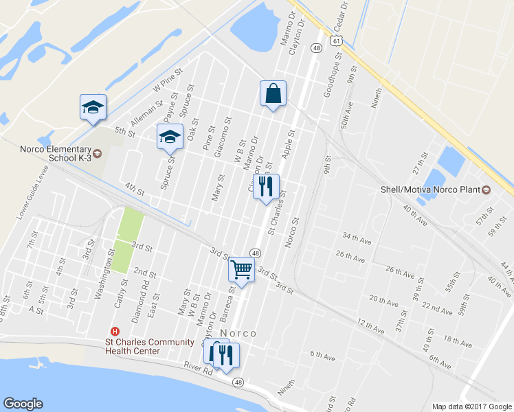 map of restaurants, bars, coffee shops, grocery stores, and more near 430 Barreca Street in Norco