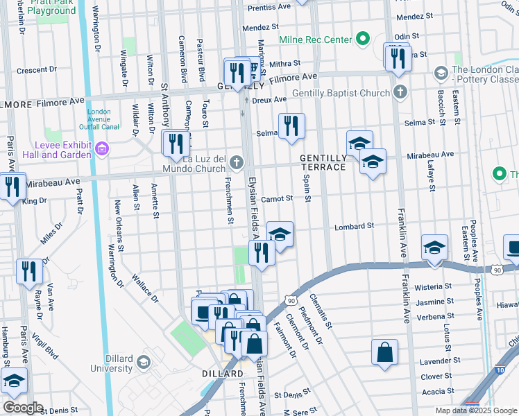 map of restaurants, bars, coffee shops, grocery stores, and more near in New Orleans