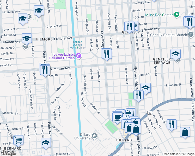 map of restaurants, bars, coffee shops, grocery stores, and more near 4714 Annette Street in New Orleans