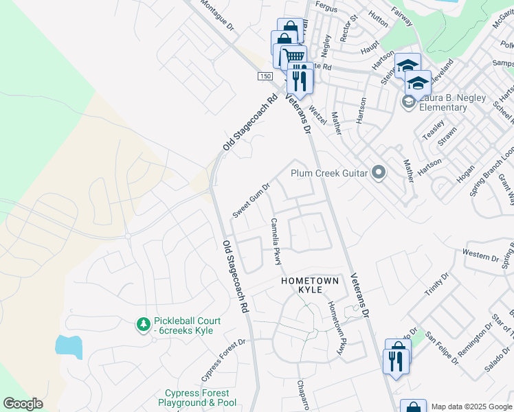map of restaurants, bars, coffee shops, grocery stores, and more near 130 Scarlet Oak Cove in Kyle