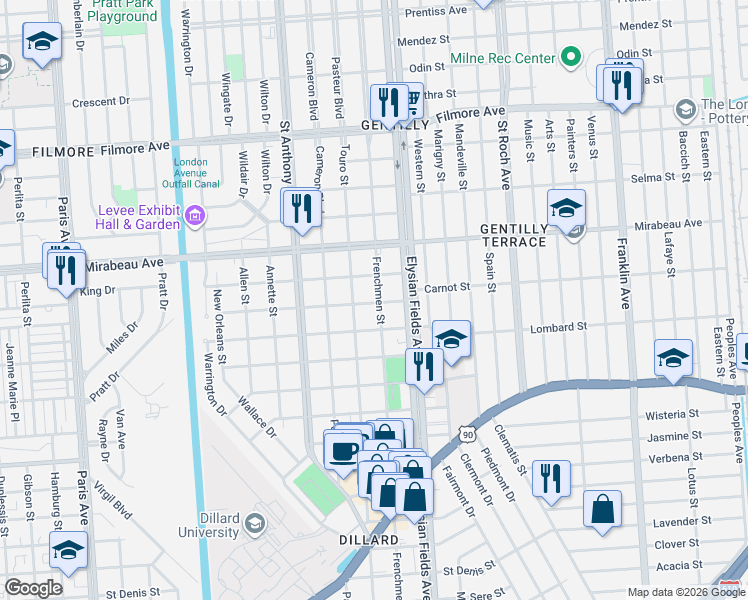 map of restaurants, bars, coffee shops, grocery stores, and more near 4706 Frenchmen Street in New Orleans