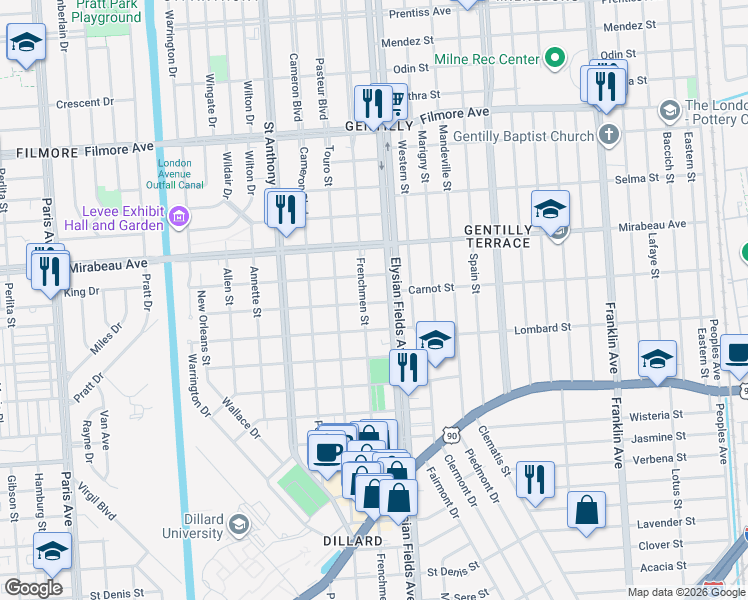 map of restaurants, bars, coffee shops, grocery stores, and more near in New Orleans