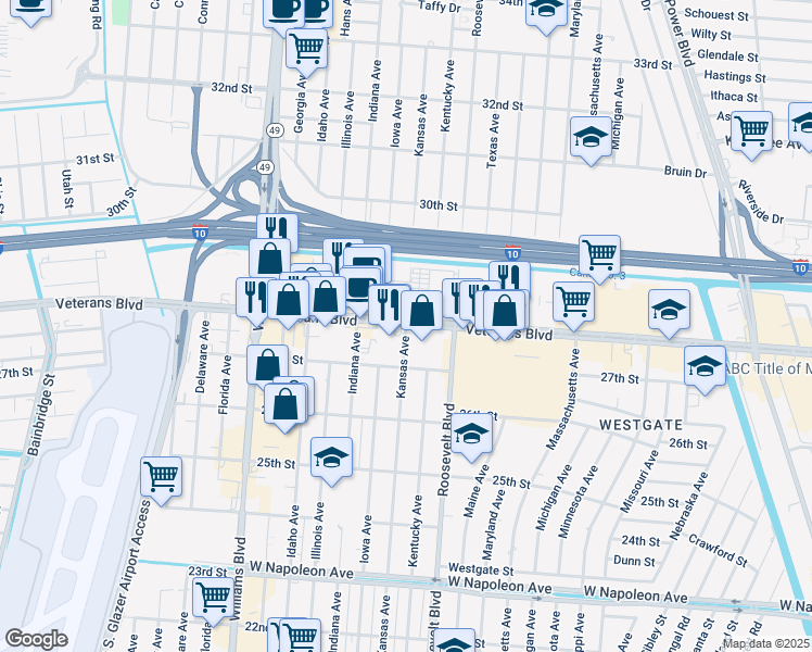map of restaurants, bars, coffee shops, grocery stores, and more near in Kenner