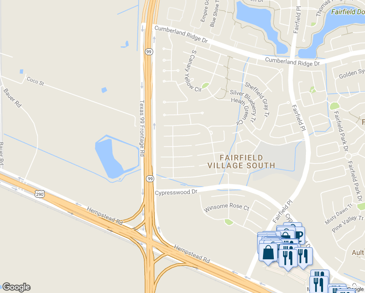 map of restaurants, bars, coffee shops, grocery stores, and more near 14718 East Ginger Pear Court in Cypress