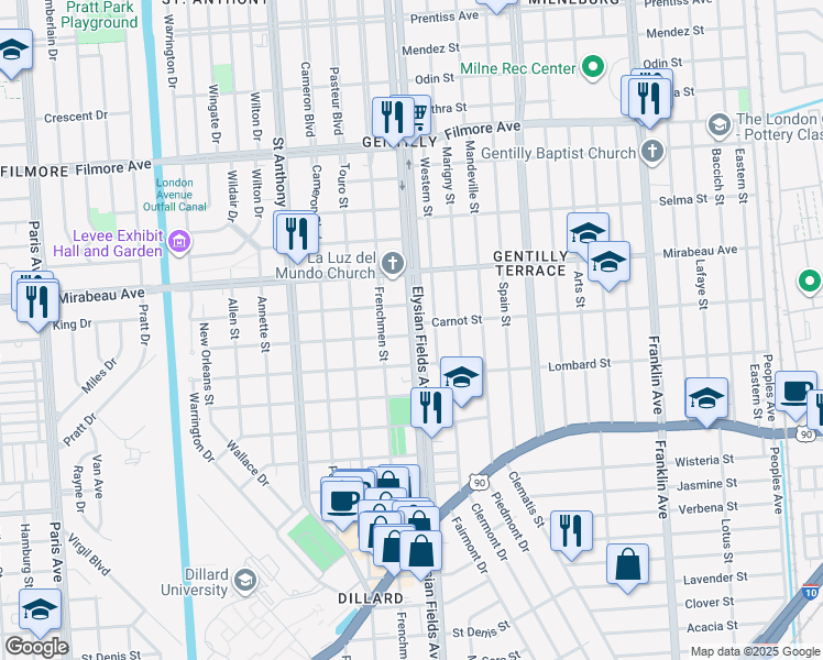 map of restaurants, bars, coffee shops, grocery stores, and more near in New Orleans