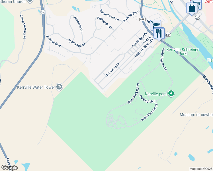 map of restaurants, bars, coffee shops, grocery stores, and more near 441 Mack Hollimon Drive in Kerrville