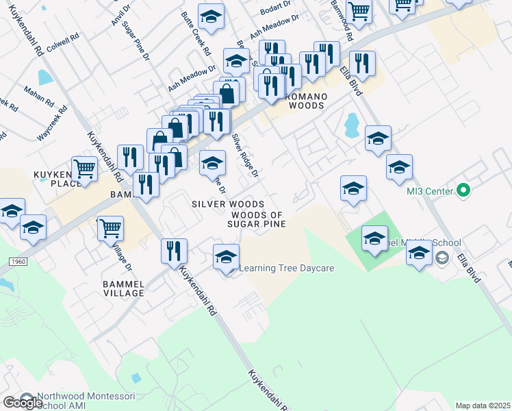 map of restaurants, bars, coffee shops, grocery stores, and more near 1938 Sugar Pine Circle in Houston