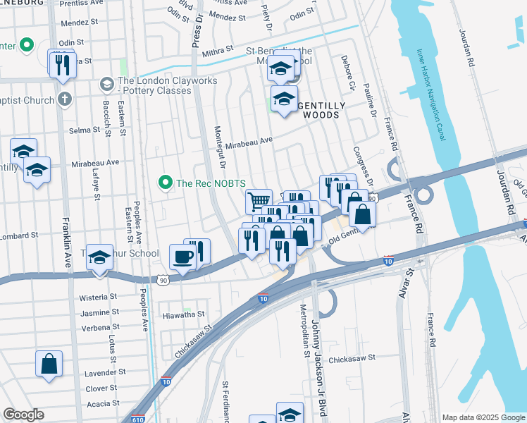 map of restaurants, bars, coffee shops, grocery stores, and more near 4416 Stephen Girard Avenue in New Orleans