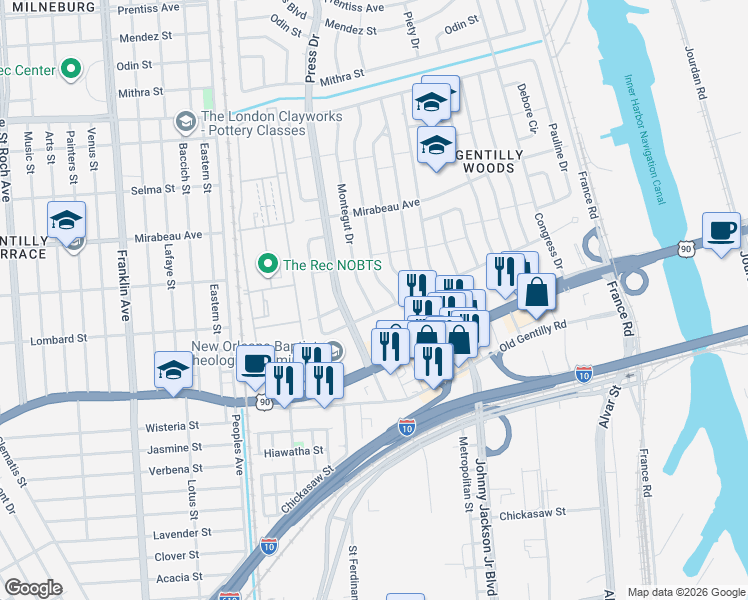 map of restaurants, bars, coffee shops, grocery stores, and more near 4217 Stephen Girard Avenue in New Orleans