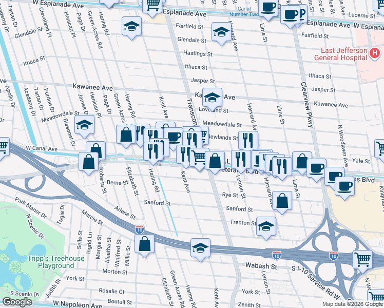 map of restaurants, bars, coffee shops, grocery stores, and more near in 