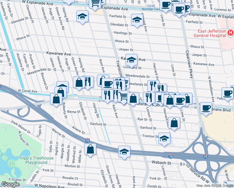 map of restaurants, bars, coffee shops, grocery stores, and more near in 