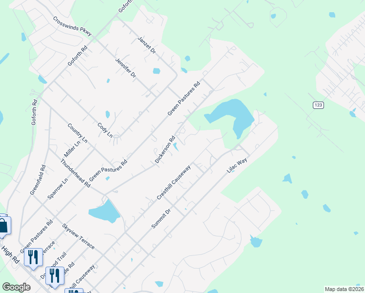 map of restaurants, bars, coffee shops, grocery stores, and more near 601 Dickerson Road in Kyle