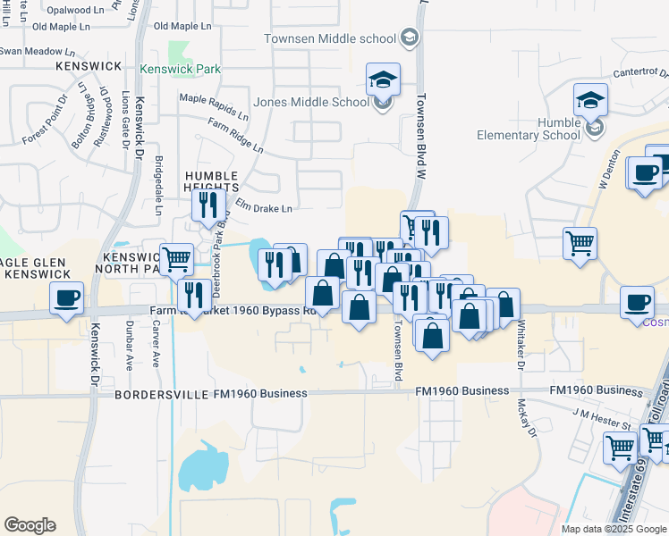map of restaurants, bars, coffee shops, grocery stores, and more near 9393 Farm to Market 1960 Bypass Road West in Humble