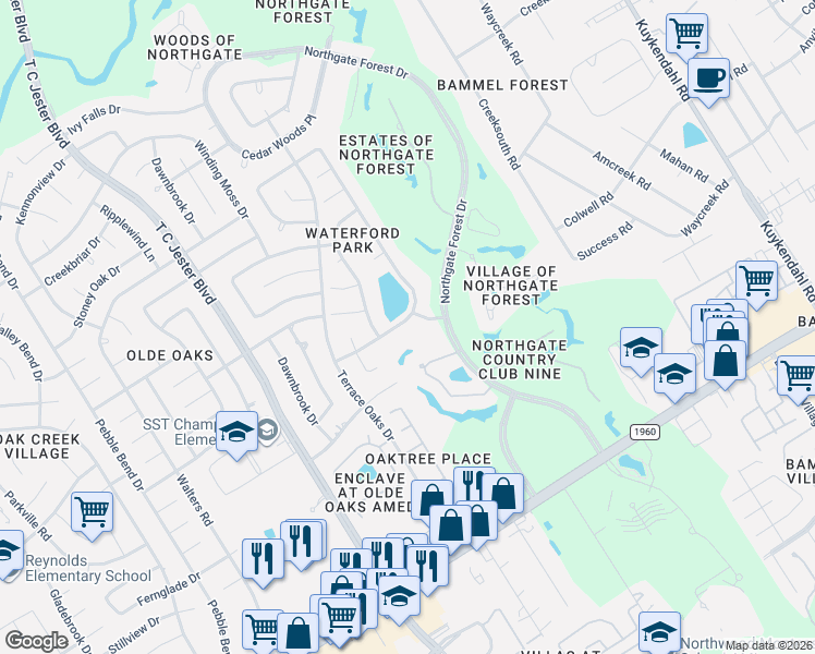 map of restaurants, bars, coffee shops, grocery stores, and more near 3022 Serena Vista Way in Houston
