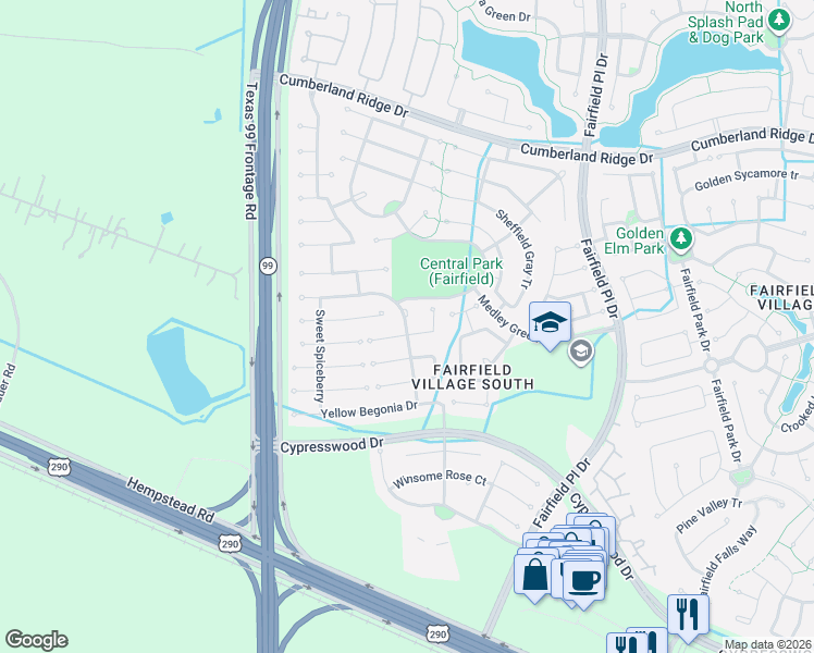 map of restaurants, bars, coffee shops, grocery stores, and more near 14907 Orange Bloom Court in Cypress