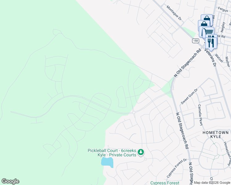 map of restaurants, bars, coffee shops, grocery stores, and more near Unnamed Road in Kyle