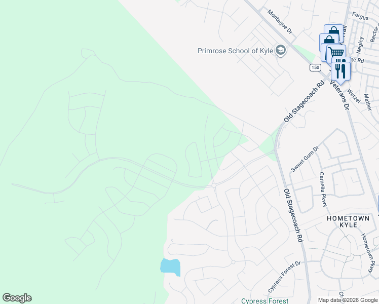 map of restaurants, bars, coffee shops, grocery stores, and more near Unnamed Road in Kyle