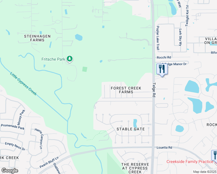 map of restaurants, bars, coffee shops, grocery stores, and more near 15831 Aldridge Creek Court in Cypress