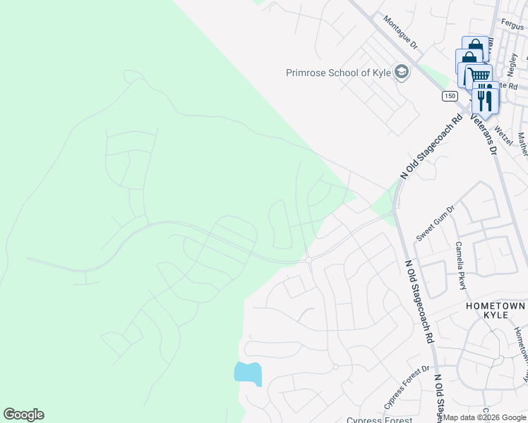 map of restaurants, bars, coffee shops, grocery stores, and more near Unnamed Road in Kyle