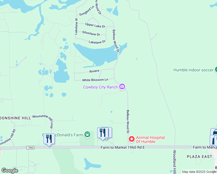 map of restaurants, bars, coffee shops, grocery stores, and more near 19802 Belleau Wood Drive in Humble