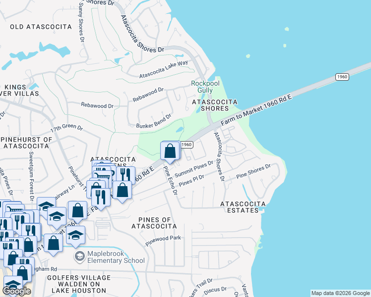map of restaurants, bars, coffee shops, grocery stores, and more near 8600 Farm to Market 1960 in Humble