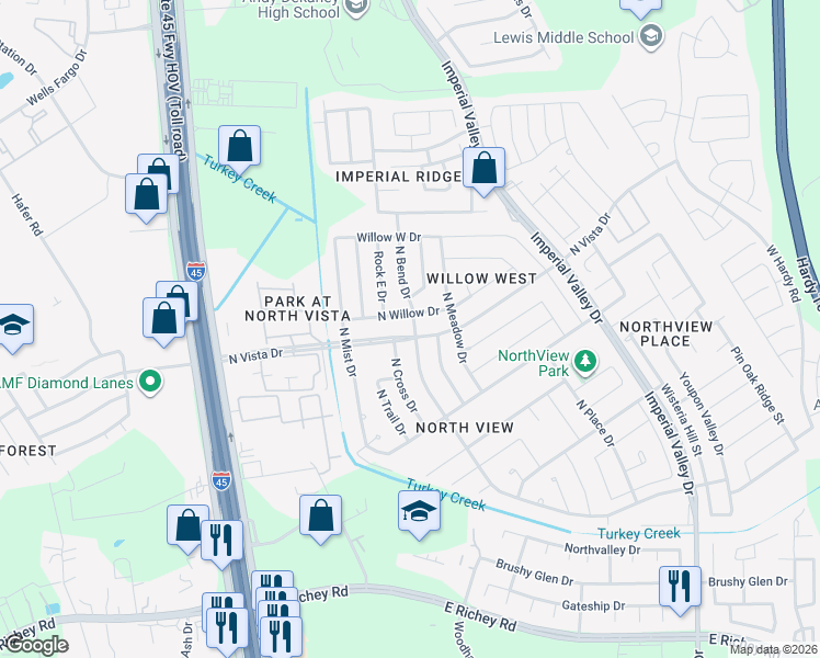 map of restaurants, bars, coffee shops, grocery stores, and more near 522 North Willow Drive in Houston